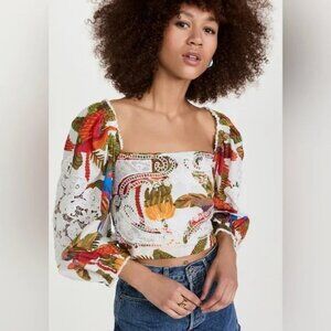 Anthropologie FARM Rio Forest Birds Cropped Top Blouse Size Small